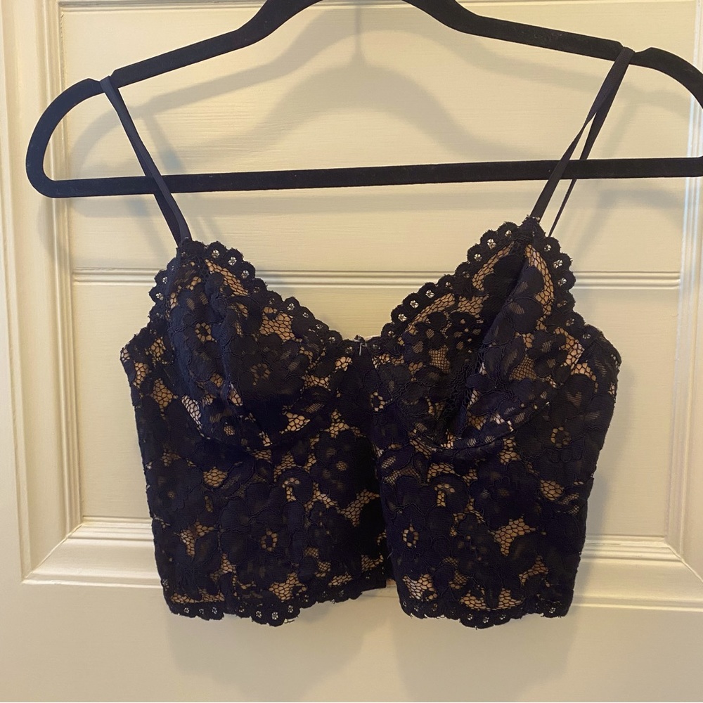 Black Lace Longline Bra Top, H&M, size 6 (runs small)